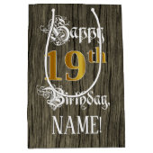 19e verjaardag: Faux Gold look & Faux Wood Pattern Medium Cadeauzakje (Voorkant)