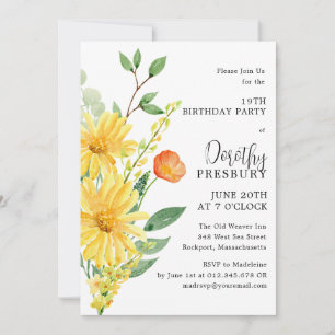 19e Verjaardag Feest Voorjaar Gele Bloemen Kaart