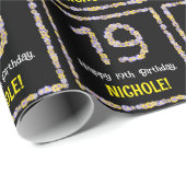 19e verjaardag: Floral Flowers Number, Custom Name Cadeaupapier (Rol Hoek)