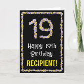 19e verjaardag: Floral Flowers Number, Custom Name Kaart (Voorkant)