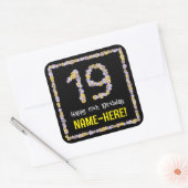 19e verjaardag: Floral Flowers Number, Custom Name Vierkante Sticker (Envelop)
