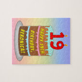 19e verjaardag: Fun Cake and Candles + Custom Name Legpuzzel (Horizontaal)