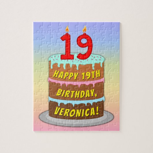 19e verjaardag: Fun Cake and Candles + Custom Name Legpuzzel (Verticaal)