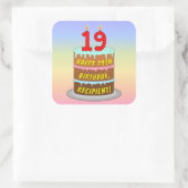 19e verjaardag: Fun Cake and Candles + Custom Name Vierkante Sticker (Tas)