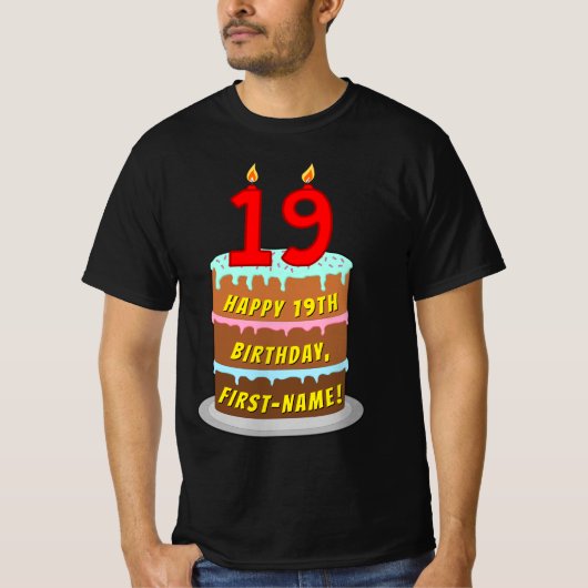 19e verjaardag — Fun Cake & Candles, w/ Eigen naam T-shirt (Voorkant)