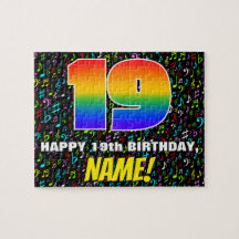 19e verjaardag — Fun, Colorful Music Symbols & "19