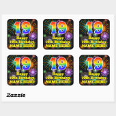 19e verjaardag: Fun Fireworks Kijk, regenboog # 19 Vierkante Sticker (Vel)