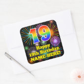 19e verjaardag: Fun Fireworks Kijk, regenboog # 19 Vierkante Sticker (Envelop)