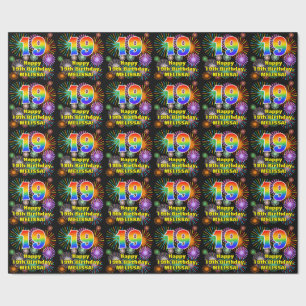 19e verjaardag: Fun Fireworks, regenboogaanwijzer  Cadeaupapier