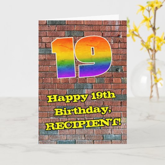 19e verjaardag: Fun Graffiti-geïnspireerde regenbo Kaart (Gele Bloem)