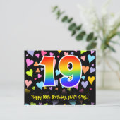 19e verjaardag: Fun Hearts Pattern, Regenboog 19 Briefkaart (Staand voorkant)