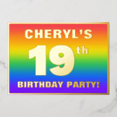 19e verjaardag: Fun, kleurrijk regenboogpatroon Folie Uitnodiging (Voorkant)