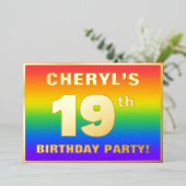 19e verjaardag: Fun, kleurrijk regenboogpatroon Folie Uitnodiging (Staand Voorkant)
