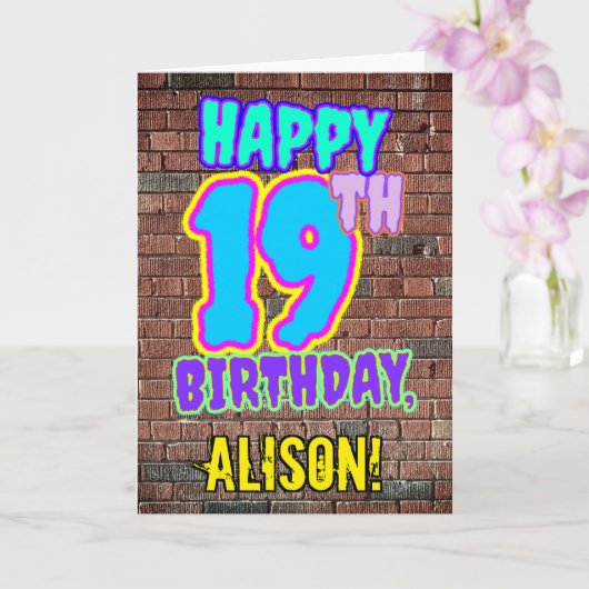 19e verjaardag - Fun, Urban Graffiti geïnspireerd  Kaart (Orchidee)