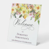 19e verjaardag Gele Daffodil Wildflower Welkom Reclamebord Met Voetstuk (Voorkant)