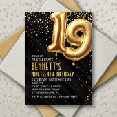 19e verjaardag Gold Black Invitation Kaart