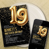 19e verjaardag Gold Black Invitation Kaart
