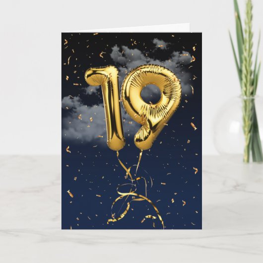 19e verjaardag Gold Mylar ballon en Confetti Card Kaart (Voorkant)