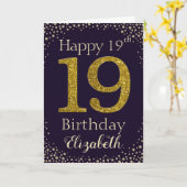 19e verjaardag Golden Glitter Kaart (Gele Bloem)