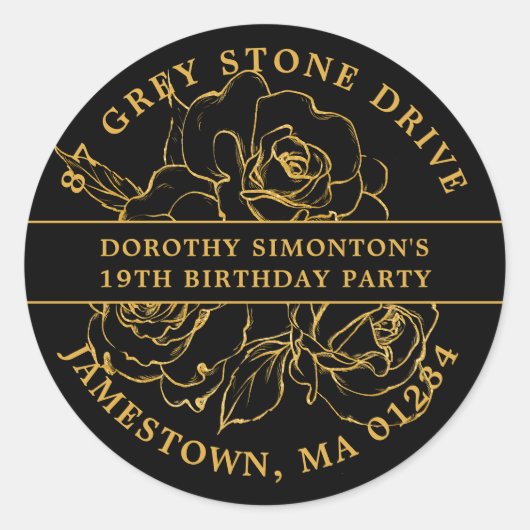 19e Verjaardag Goud Roos Retouradres Label (Voorkant)
