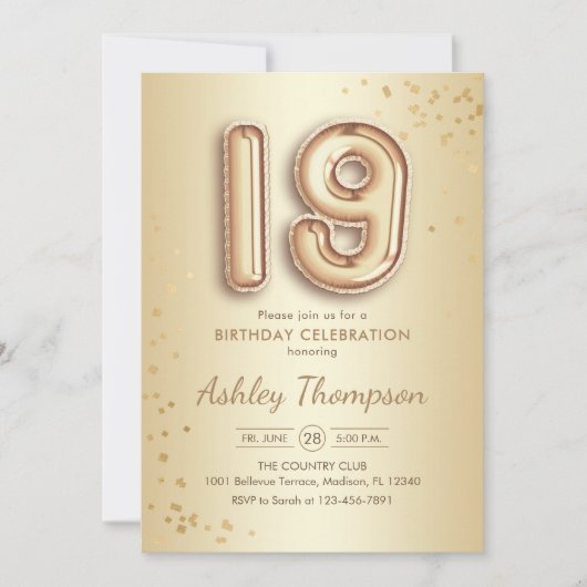 19e verjaardag - Gouden ballonnen Kaart (Voorkant)