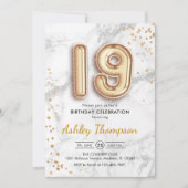 19e verjaardag - gouden ballonnen marmeren effect kaart (Voorkant)