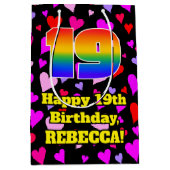 19e verjaardag: Heatpatroon liefhebbend, regenboog Medium Cadeauzakje (Voorkant)