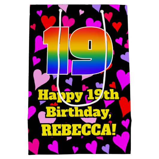 19e verjaardag: Heatpatroon liefhebbend, regenboog Medium Cadeauzakje (Achterkant)