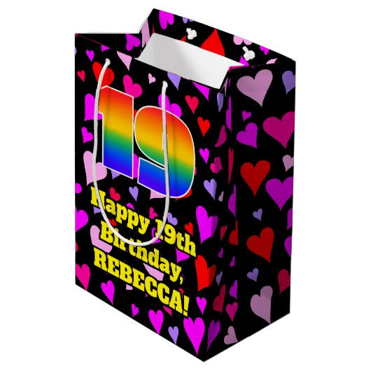 19e verjaardag: Heatpatroon liefhebbend, regenboog Medium Cadeauzakje (Achterkant Gekanteld)