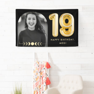 19e verjaardag Hemelsgouden ballon fotobanner Spandoek