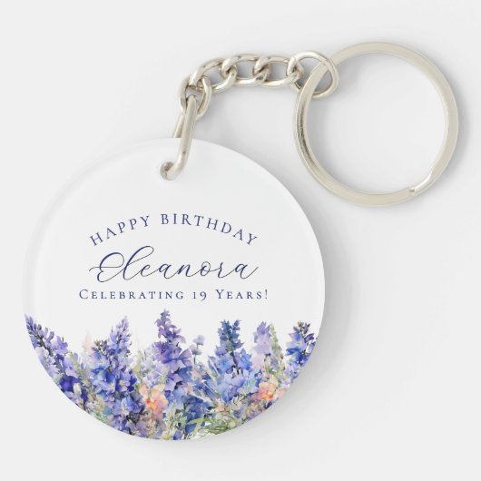 19e Verjaardag Juli Geboorte Bloem Gift Custom Sleutelhanger (Achterkant)