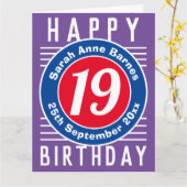 19e verjaardag Kaart met leeftijd, naam en datum (Gele Bloem)