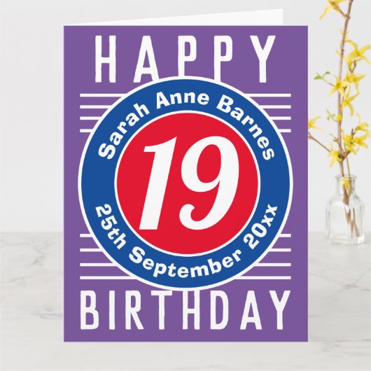 19e verjaardag Kaart met leeftijd, naam en datum (Gele Bloem)