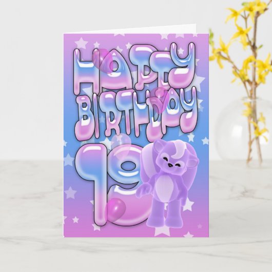 19e verjaardag Kaart schattig met kleine stinkdier (Gele Bloem)