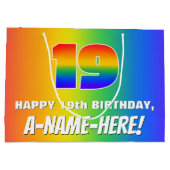 19e verjaardag: kleurrijk, vun regenboogpatroon # groot cadeauzakje (Achterkant)