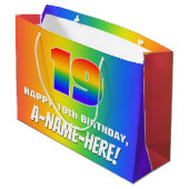 19e verjaardag: kleurrijk, vun regenboogpatroon # groot cadeauzakje (Achterkant Gekanteld)