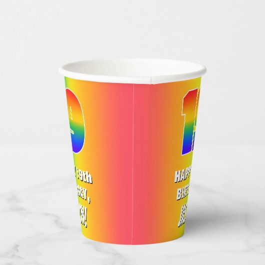 19e verjaardag: kleurrijk, vun regenboogpatroon #  papieren bekers (Rechts)