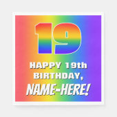 19e verjaardag: kleurrijk, vun regenboogpatroon #  servet (Voorkant)