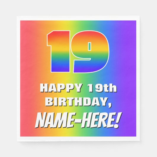 19e verjaardag: kleurrijk, vun regenboogpatroon #  servet (Voorkant)