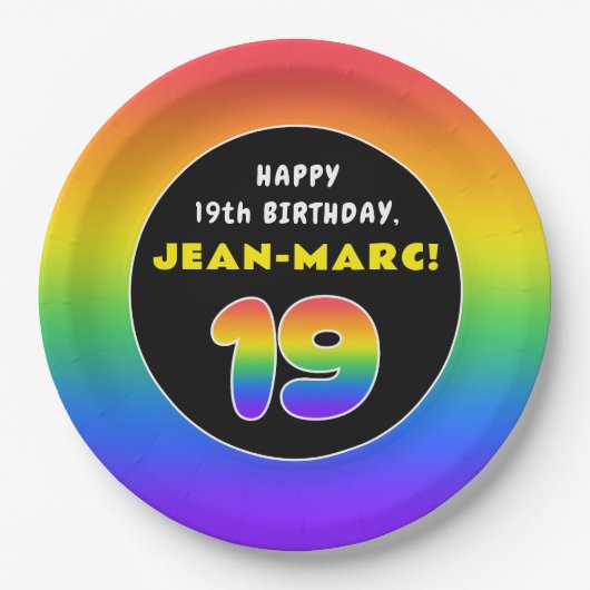 19e verjaardag: kleurrijke regenboog # 19, Naam va Papieren Bordje (Voorkant)