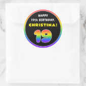 19e verjaardag: kleurrijke regenboog # 19, Naam va Ronde Sticker (Tas)