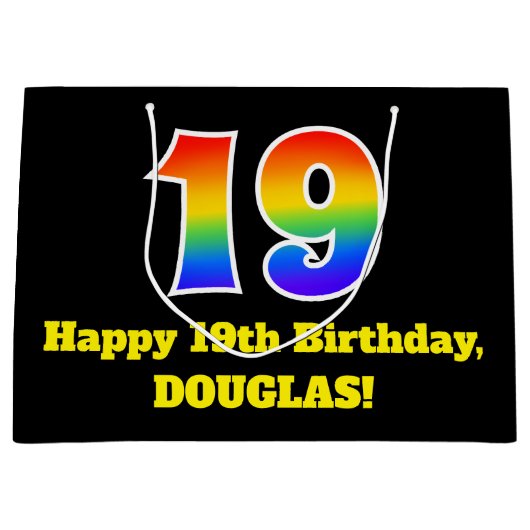 19e verjaardag ~ Leuk, Kleurrijk, Levendig, Regenb Groot Cadeauzakje (Voorkant)