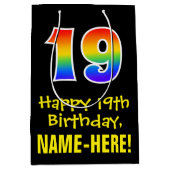 19e verjaardag: Leuk, vet, kleurrijk, regenboog "1 Medium Cadeauzakje (Voorkant)