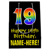 19e verjaardag: Leuk, vet, kleurrijk, regenboog "1 Medium Cadeauzakje (Achterkant)