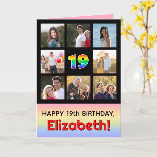 19e verjaardag: Leuke Regenboog #, Aangepaste foto Kaart (Gele Bloem)