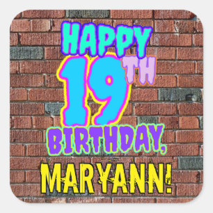 19e verjaardag - Leuke, stedelijke graffiti geïnsp Vierkante Sticker