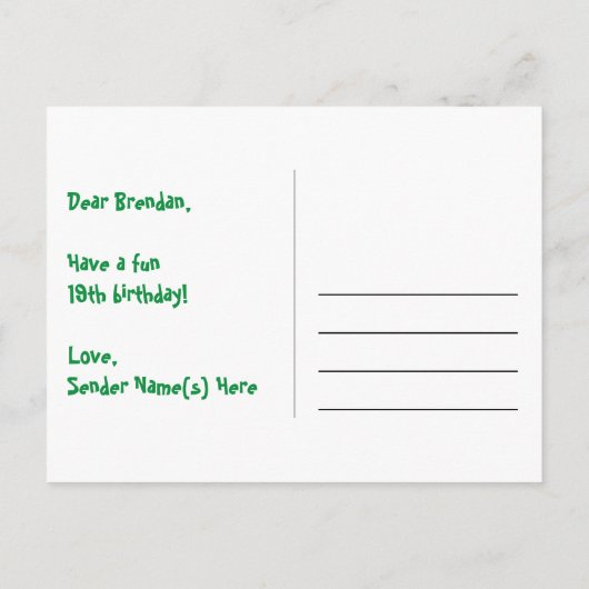 19e verjaardag – Leuke vuurwerkpatroon + Regenboog Briefkaart (Achterkant)