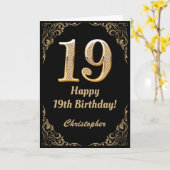 19e verjaardag Lijst zwart-wit en goudglitter Kaart (Gele Bloem)