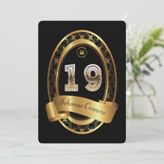 19e verjaardag, man verjaardagsfeestvrouw, elegant kaart (Staand voorkant)