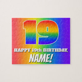 19e verjaardag — Meerkleurig regenboogpatroon "19" Legpuzzel